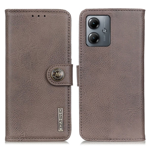SKALO Motorola Moto G14 KHAZNEH Premium Plånboksfodral i PU-Läde Khaki