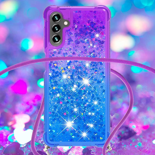 SKALO Samsung A34 5G Kvicksand Glitter Mobilhalsband - Lila-Blå multifärg