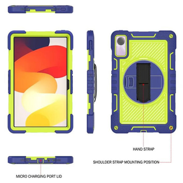 SKALO Xiaomi Redmi Pad SE Extra Shockproof Armor 360 Kahva/Tripod Suojakuori - Sininen Blue