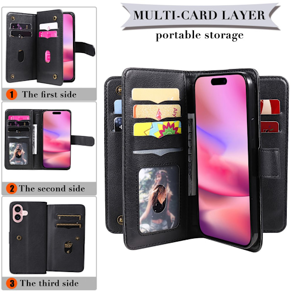 SKALO iPhone 16 10-FACK Plånboksfodral - Svart Svart