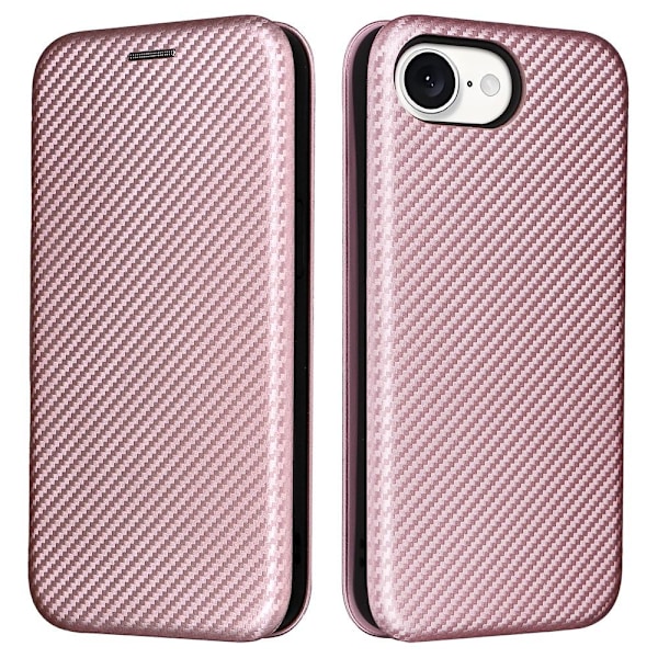SKALO iPhone 16e Carbon Fiber Plånboksfodral - Roséguld Rosa guld