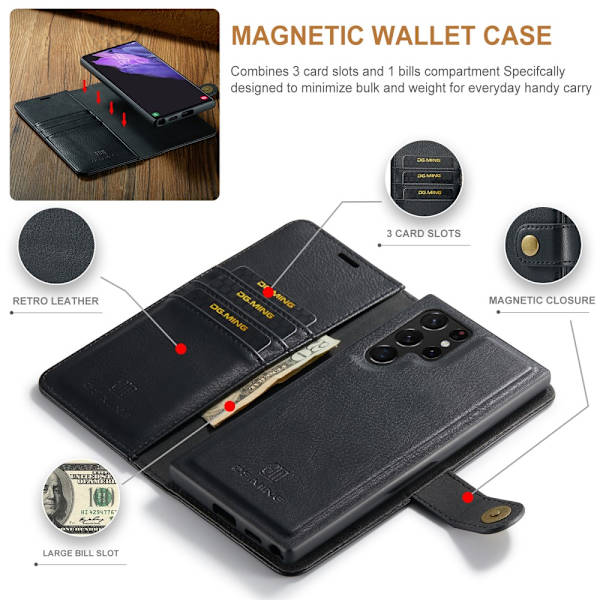 DG MING Samsung S24 Ultra 2-i-1 Magnet Pungetui - Sort Black