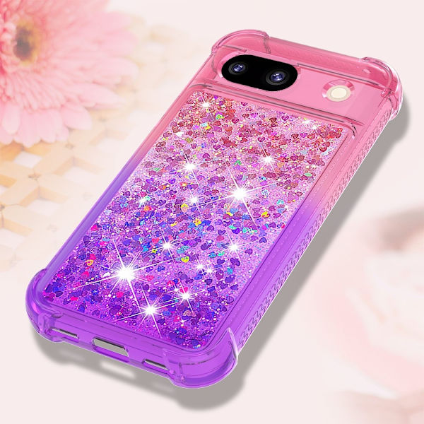 SKALO Google Pixel 8a Kvicksand Glitter Hjärtan TPU-skal - Rosa-Lila multifärg