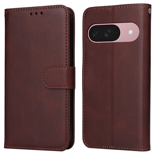 SKALO Google Pixel 9a PU-læder Flip Cover - Vælg farve Brown