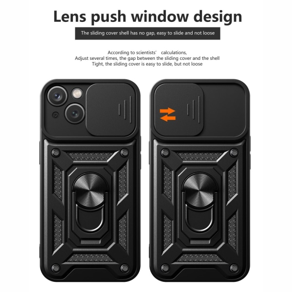 SKALO iPhone 15 Armor Hybrid Metallring Kameraslider - Svart Svart