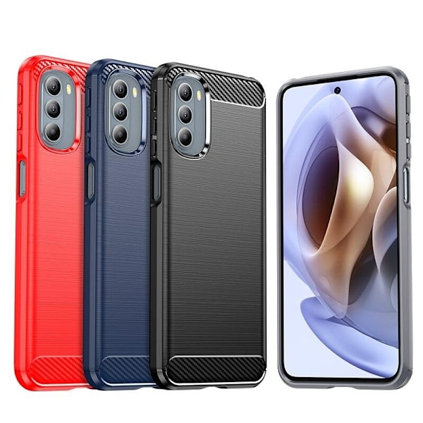 SKALO Moto G51 Armor Carbon Iskunkestävä TPU suojakuori - Valitse väri Red