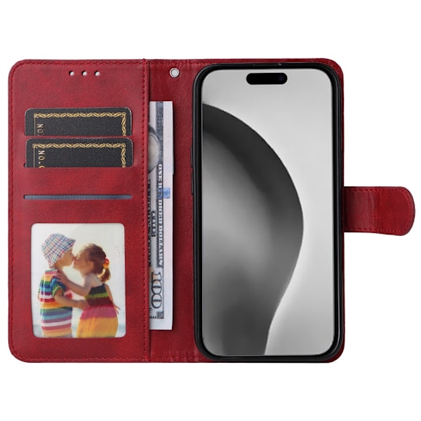 SKALO iPhone 16 Pro Max PU-læder Pungetui - Vælg farve Red