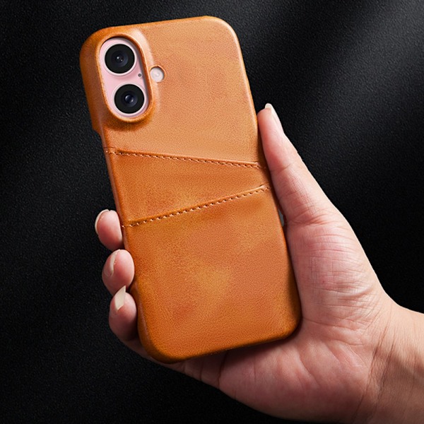 SKALO iPhone 16 Plus PU-Läder Korthållare Skal - Brun Brun