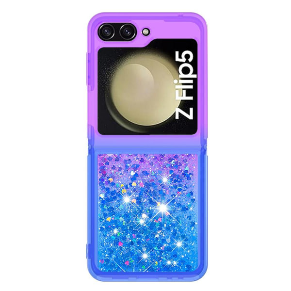 SKALO Samsung Z Flip5 Kvicksand Glitter Hjärtan TPU-skal - Lila-Blå multifärg