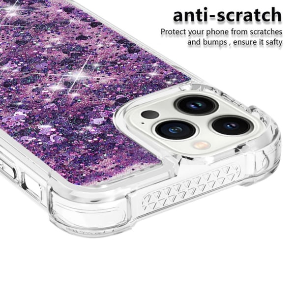 SKALO iPhone 15 Pro Kvicksand Glitter Hjerter TPU Cover - Lilla Purple