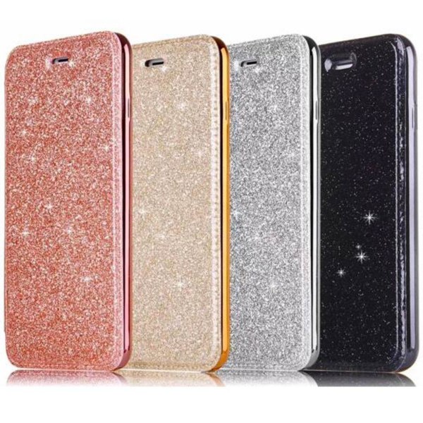 SKALO iPhone SE (2020/2022) Flip Cover TPU Ultratyndt Glitter - Black
