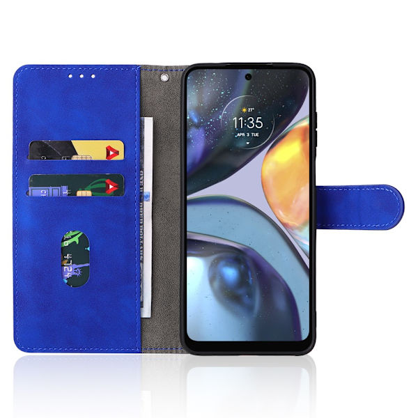 SKALO Motorola Moto G22 Matt PU-Läder Plånboksfodral - Blå Blå