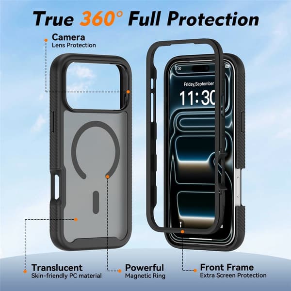 SKALO Shockproof Clear Hybrid Cover til iPhone 17 Pro - Sort Black