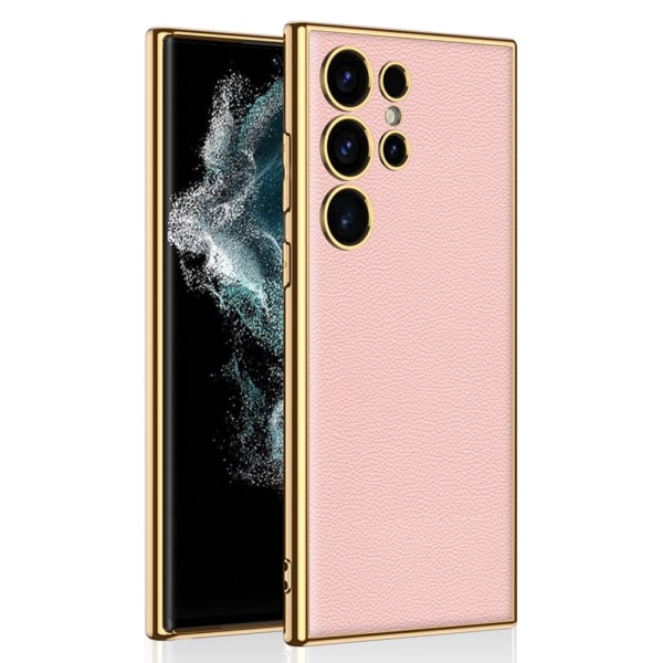 SKALO Samsung S24 Ultra PU-læder Gold Edge Cover - Pink Pink