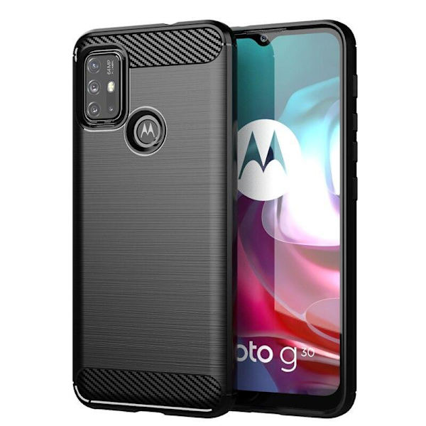 SKALO Moto G30 Armor Carbon Iskunkestävä TPU suojakuori - Valitse väri Black