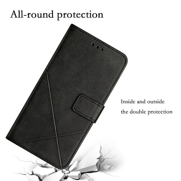 SKALO iPhone 15 Embossed Plånboksfodral i PU-Läder - Svart Svart