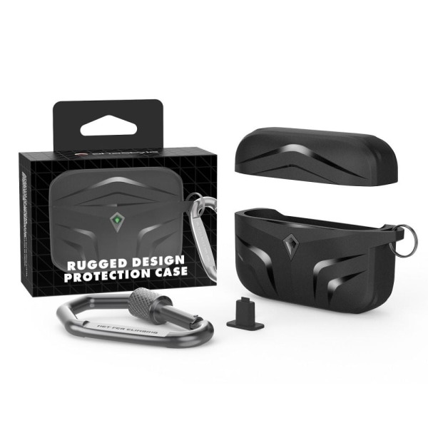 SKALO AirPods Pro 2 Shockproof Armor TPU Fodral med Karbinhake - Svart Svart