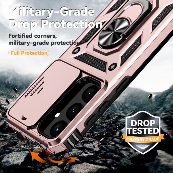 SKALO Samsung S24 Armor hybridi metallirengas kameran liukusäädi Pink gold