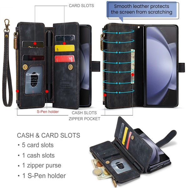 Samsung Z Fold6 CaseMe CaseMe C30 lompakkokotelo - Musta Black