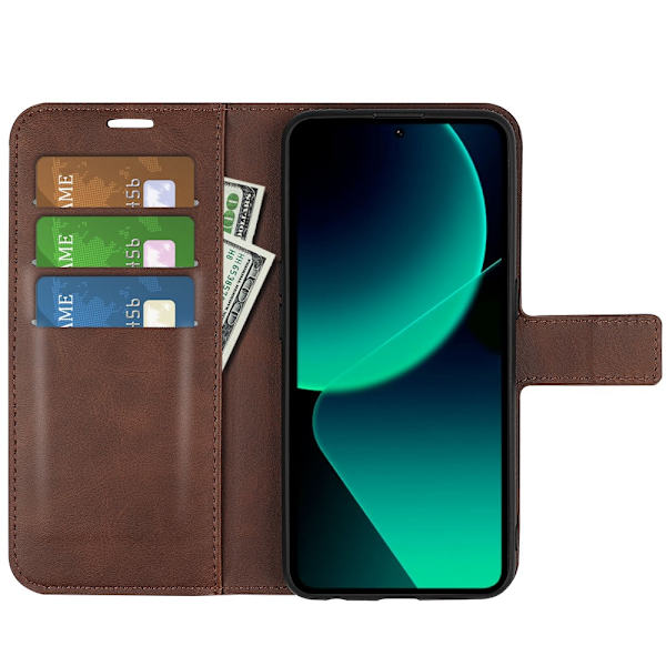 SKALO Xiaomi 13T/13T Pro Premium Wallet Flip Cover - Brun Brown