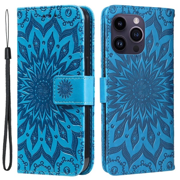 SKALO iPhone 15 Pro Max Mandala Flip Cover - Blå Blue