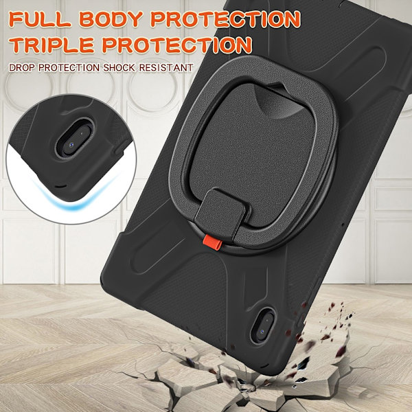 SKALO Samsung Tab S7 FE Extra Shockproof Armor 360 Kahva/Tripod Suojakuori - Musta Black