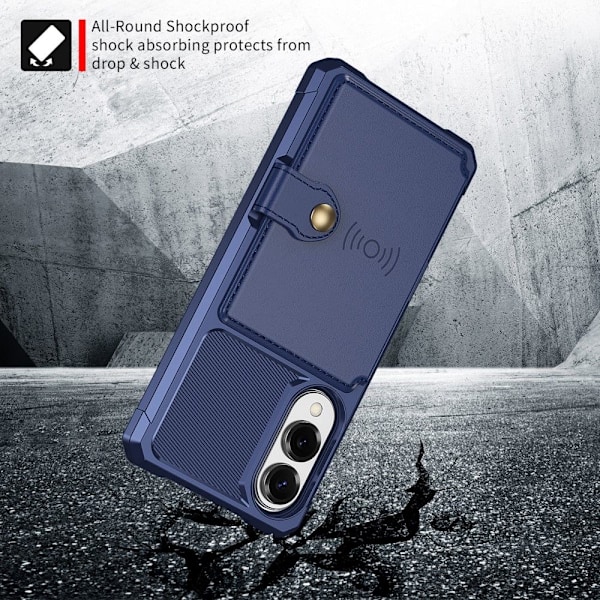 SKALO Samsung S25 Edge Stødresistent Cover med Pung- Blå Blue