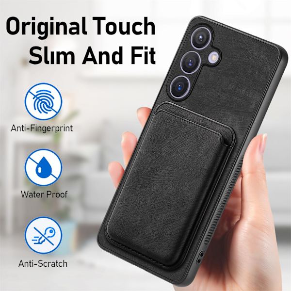 SKALO Samsung S24+ PU-nahkakuori, jossa on irrotettava magneettinen lompakko - Musta Black