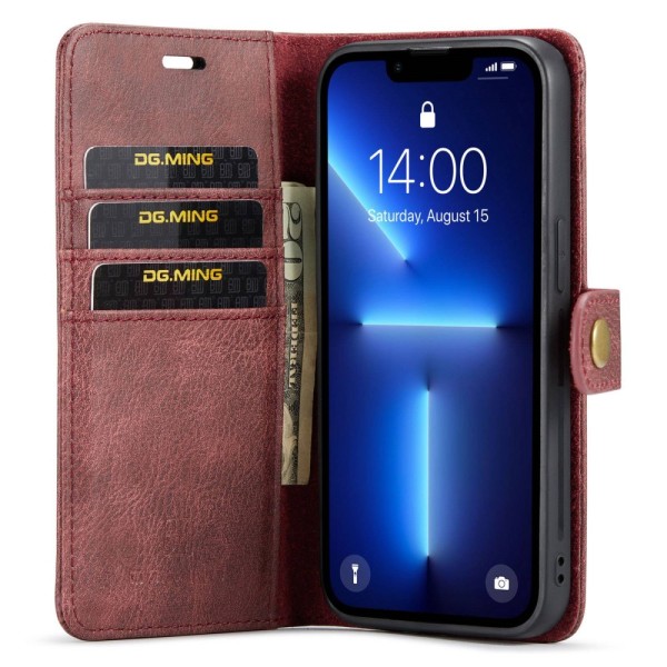 DG MING iPhone 14 Pro 2-i-1 Magnet Plånboksfodral - Röd Röd