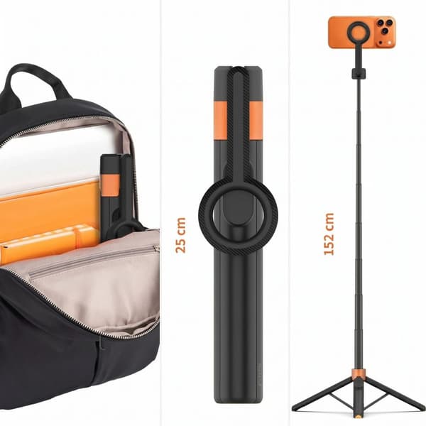 Tech-Protect L10S MagSafe Selfie stick med stativ och Bluetooth 152cm - Svart/Orange multifärg