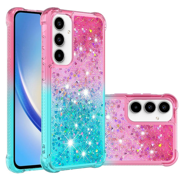 SKALO Samsung A56 5G Hiekka Glitteri Suojakuori - Pinkki-Turkoosi Multicolor