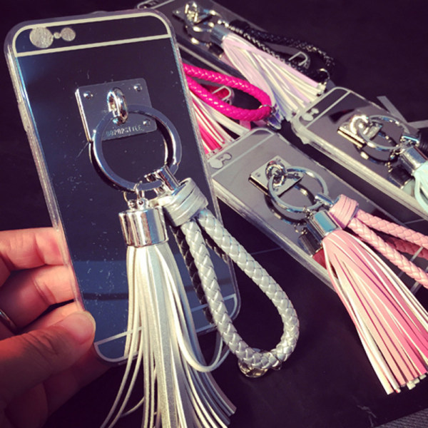 Bling Spegelskal med tofs & band iPhone 6/6S Gold