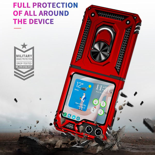 SKALO Samsung Z Flip5 Armor Hybrid metal ring cover - Rød Red