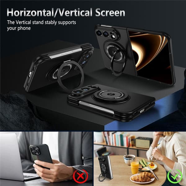 SKALO 360° Ring Kickstand Cover til iPhone Duo - Sort Black