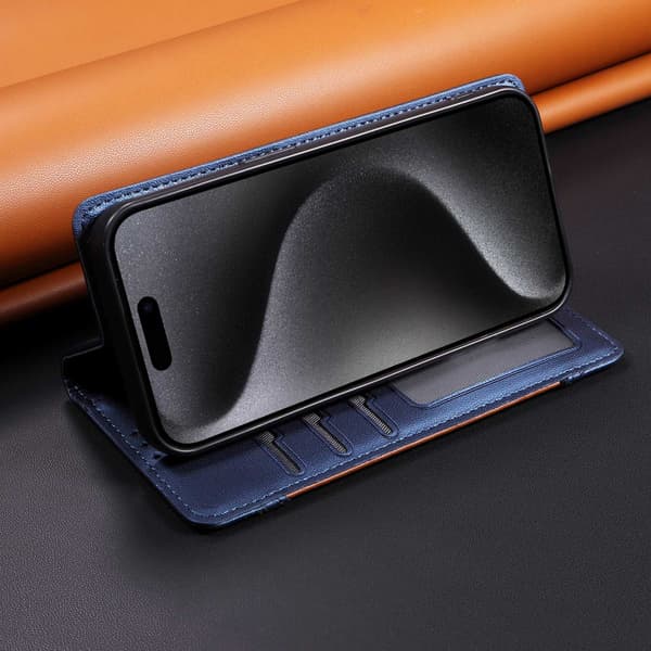 SKALO PU-Læder Flip Cover til iPhone 17 Pro Max - Blå Blue