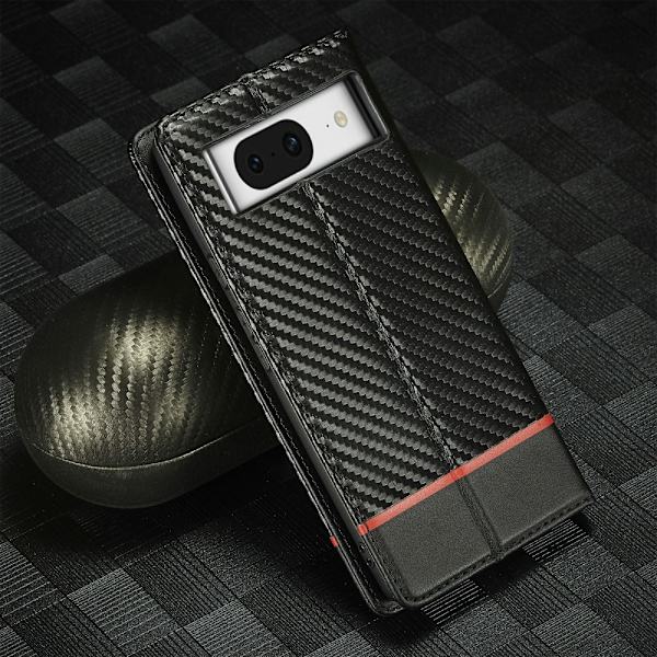 SKALO Google Pixel 8 LC.IMEEKE Carbon Fiber Plånboksfodral i PU-Läder - Svart Svart