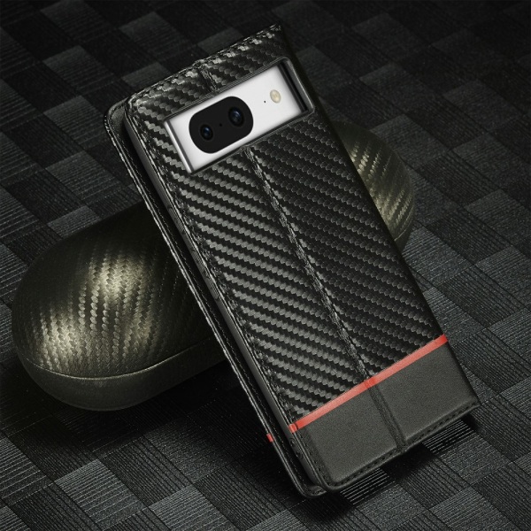 SKALO Google Pixel 8 LC.IMEEKE Carbon Fiber Pungetui i PU-læder - Sort Black