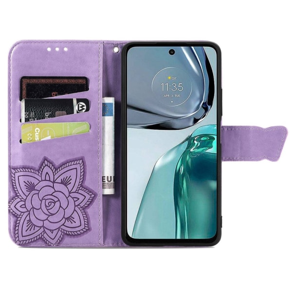 SKALO Motorola Moto G62 5G Mandala Butterfly Flip Cover - Lilla Purple