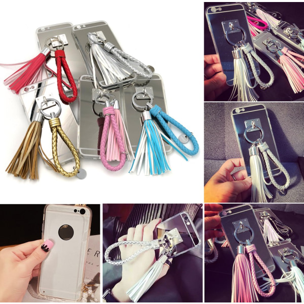 Bling Mirror -kuori tupsulla ja nauhalla iPhone 6 / 6S - enemmän värejä Pink