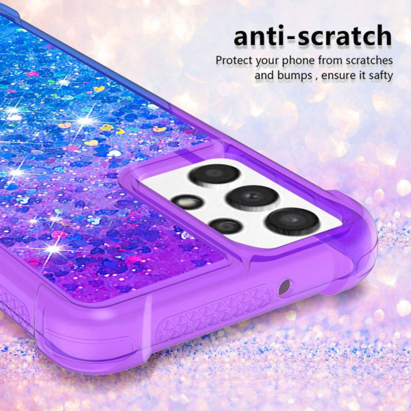 SKALO Samsung A13 4G Kvicksand Glitter Hjerter TPU Cover - Lilla Multicolor