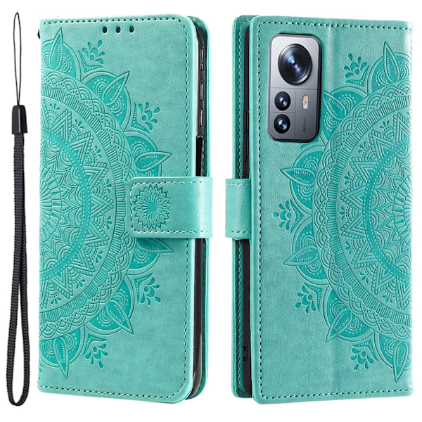 SKALO Xiaomi 12 Pro Mandala Flip Cover - Turkis Turquoise