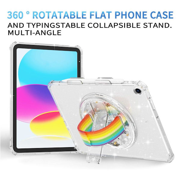 SKALO iPad 10.2 Armor Rainbow Glitter Kahva/Tripod Suojakuori - Valkoinen White