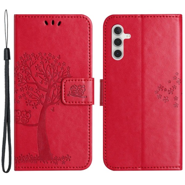 SKALO Samsung A14 4G/5G Owl Tree Plånboksfodral - Röd Röd