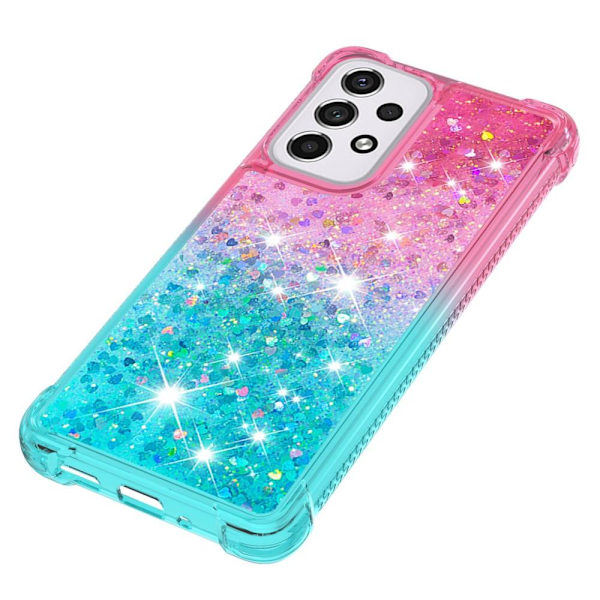 SKALO Samsung A33 5G Kvicksand Glitter Hjerter TPU Cover - Pink-Turkis Multicolor