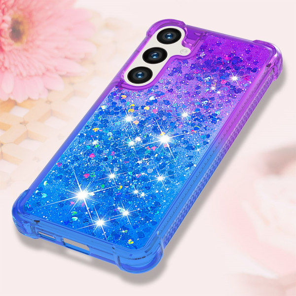 SKALO Samsung S24 Kvicksand Glitter Hjerter TPU Cover - Lilla-Bl Multicolor