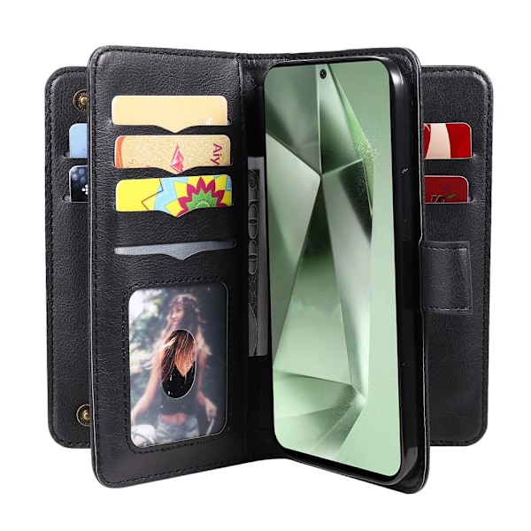 SKALO Samsung S24 FE 10-lokeroa Lompakkokotelo - Musta Black