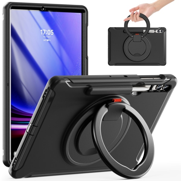 SKALO Samsung Tab S9+/S9 FE+ Ekstra stødsikker Armor 360 håndtag/stativ Cover -. Sort Black