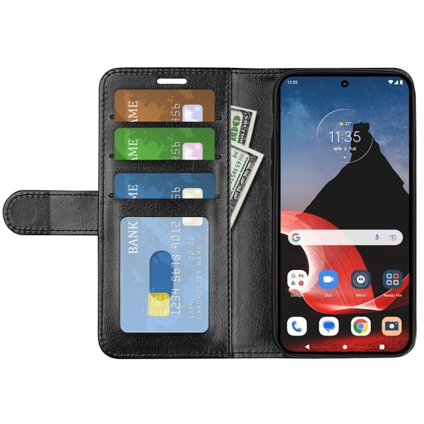 SKALO Motorola ThinkPhone 5G Crazy Horse lompakko PU nahka - Musta Black
