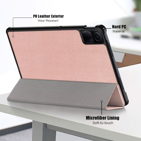 SKALO Xiaomi Redmi Pad SE Trifold Flip Cover - Rosa guld Pink gold
