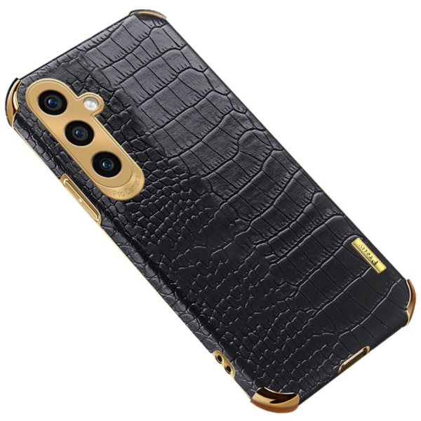 SKALO Samsung A05s 4G Crocodile Guldkant Cover - Sort Black